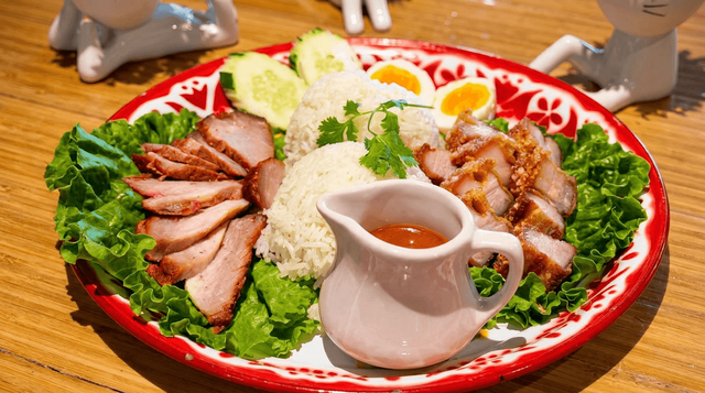 BBQ Pork, Crispy Pork Belly & Rice.